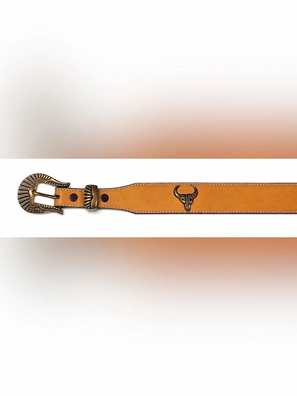 Nocona Leather Western Belt Women’s 32 Longhorn Skull Conchos Tan Cowboy Rodeo